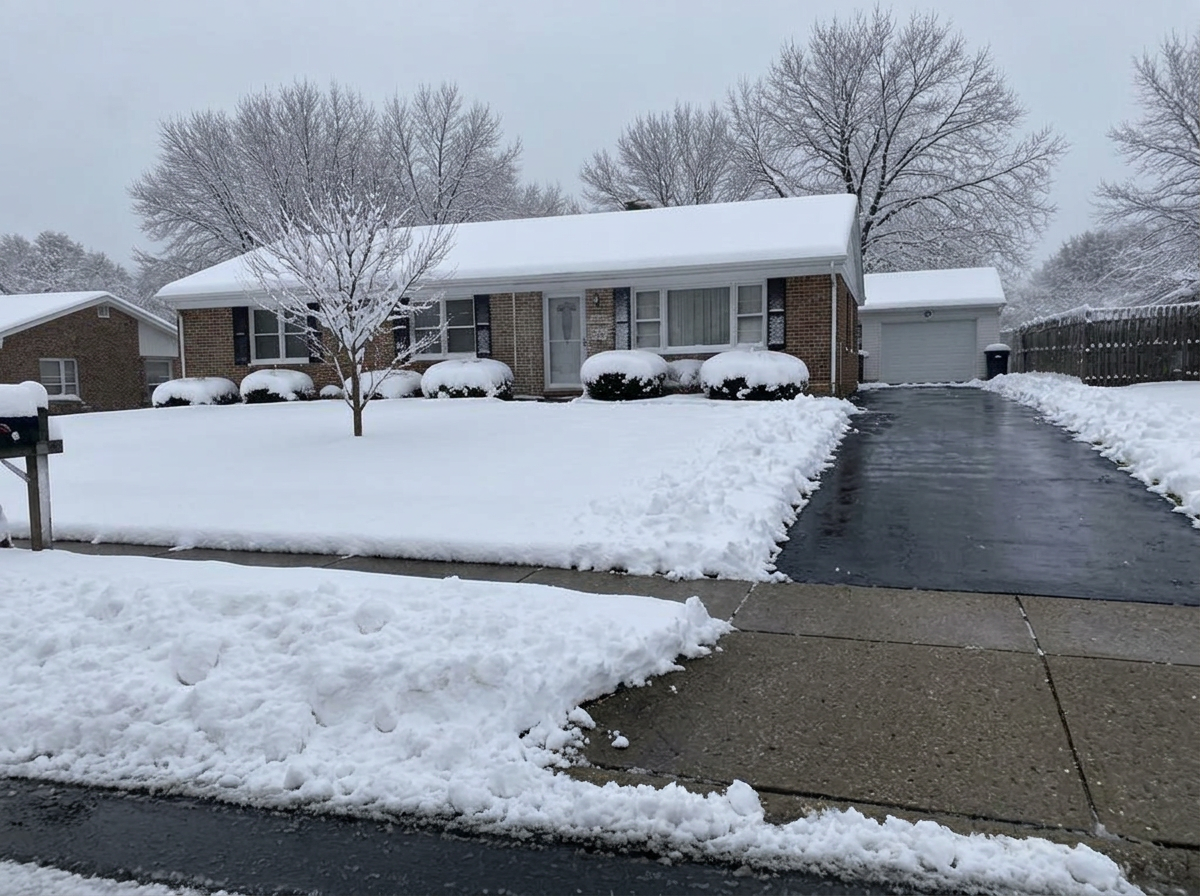 Cleared driveway after snow removal